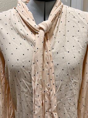 Equipment Femme Tie Neck Blouse Peach Black Square Dot Long Sleeve XXS